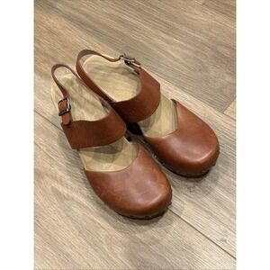 Dansko Thea Full Grain Brown Leather Clog Sandals Womens Size 38 Cottagecore